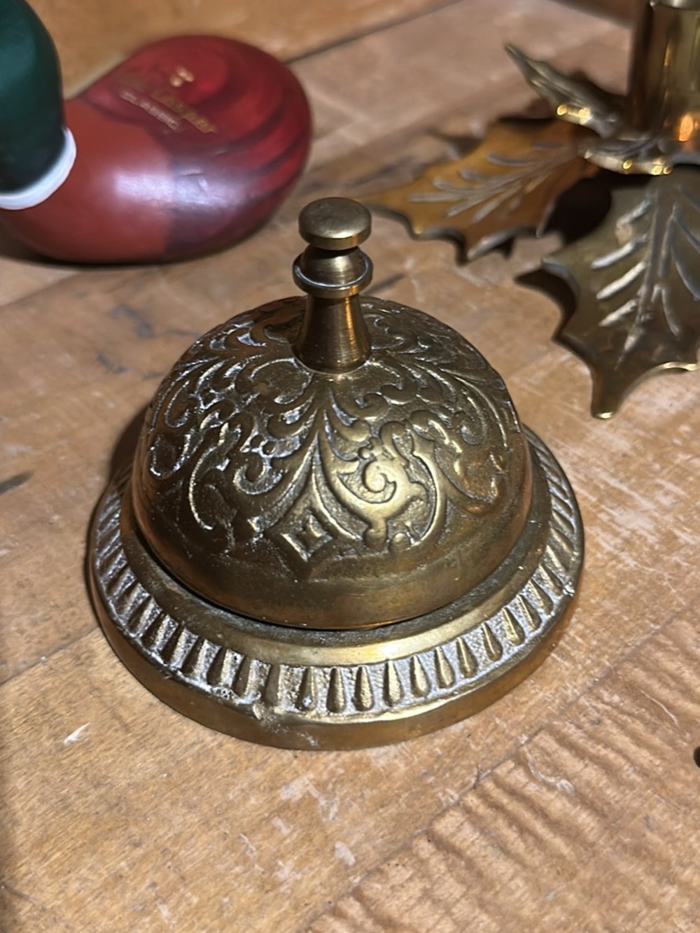 Vintage Ornate Brass Service Bell - Decorative Desk Bell